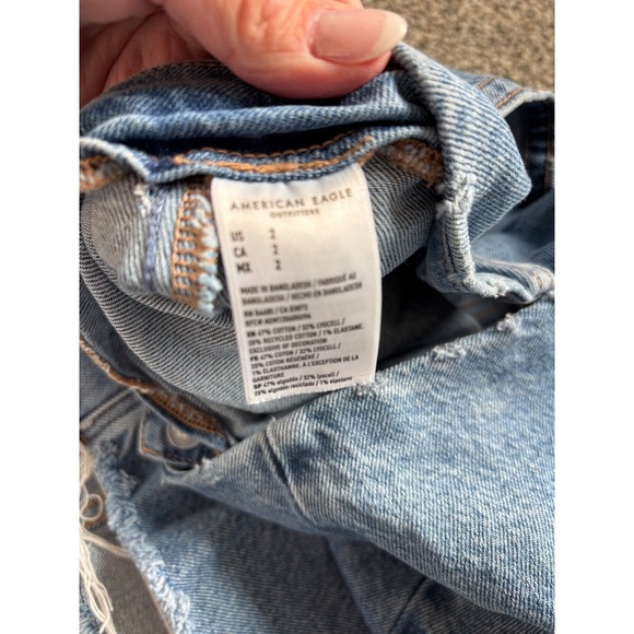 American Eagle Denim Skirt Mini Blue Button Front Frayed Hem Size 2 Stretch - Picture 4 of 6